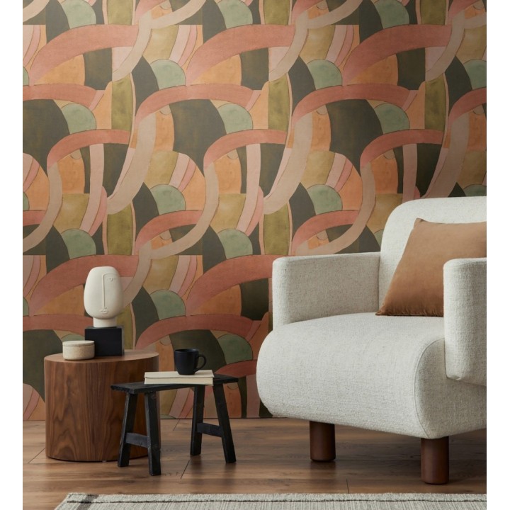 Papel pintado abstracto de ondas orgánicas estilo Mid Century - Zaha Sinuous 684627