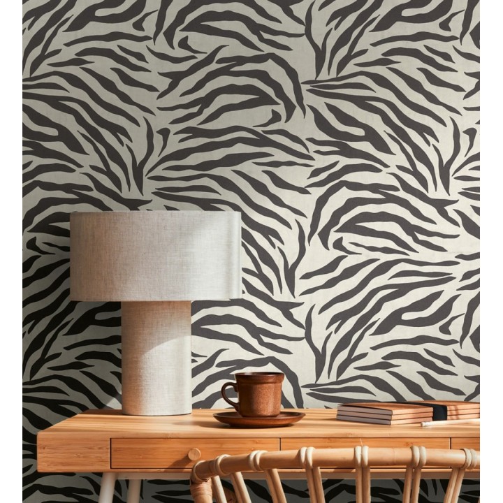 Papel pintado de cebra negro y blanco texturizado - Indira Striated 684632