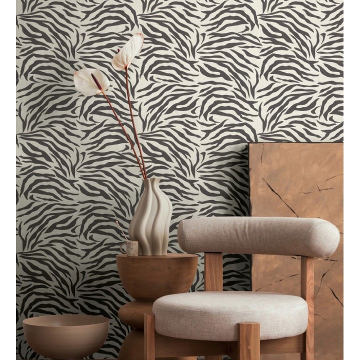 Papel pintado de cebra negro y blanco texturizado - Indira Striated 684632