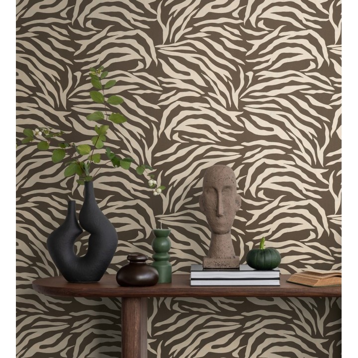 Papel pintado de cebra marrón chocolate texturizado - Indira Striated 684633