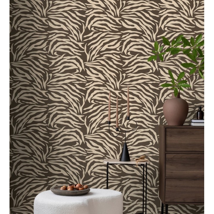 Papel pintado de cebra marrón chocolate texturizado - Indira Striated 684633