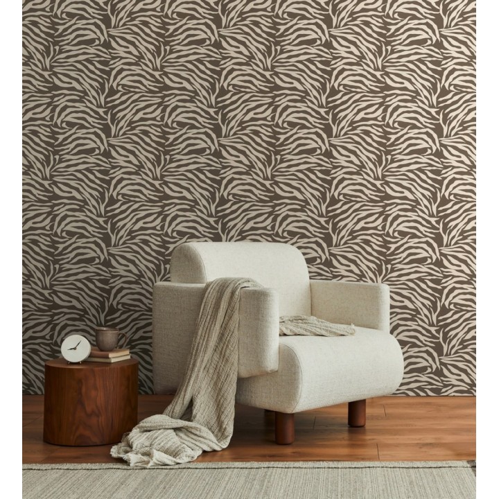 Papel pintado de cebra marrón chocolate texturizado - Indira Striated 684633
