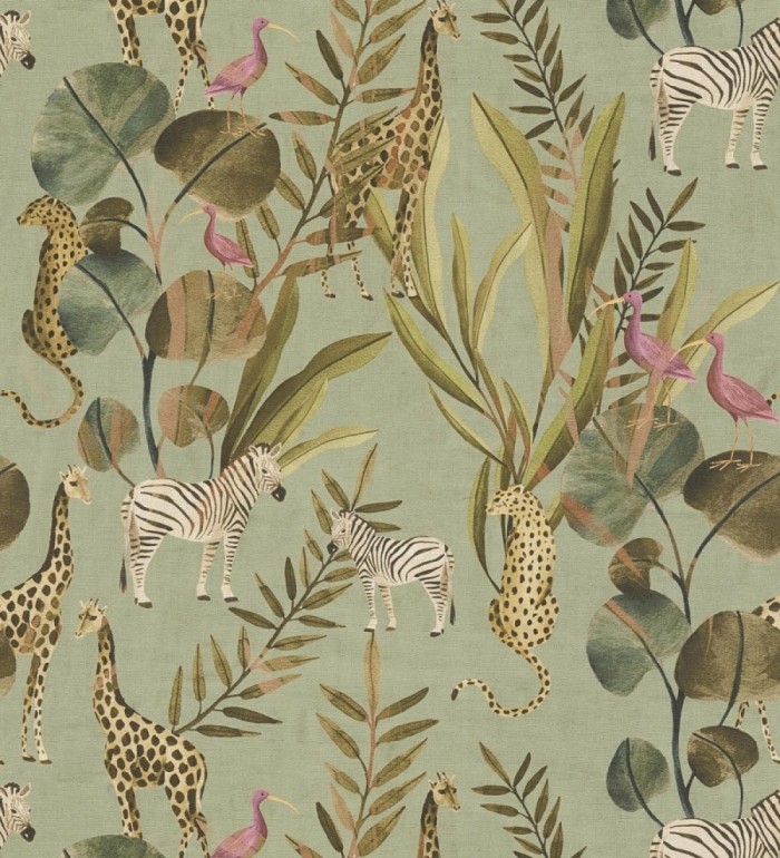 Papel pintado safari vintage animales selva verde - Okavango Faunal 684634