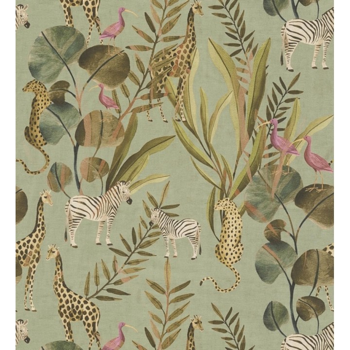Papel pintado safari vintage animales selva verde - Okavango Faunal 684634