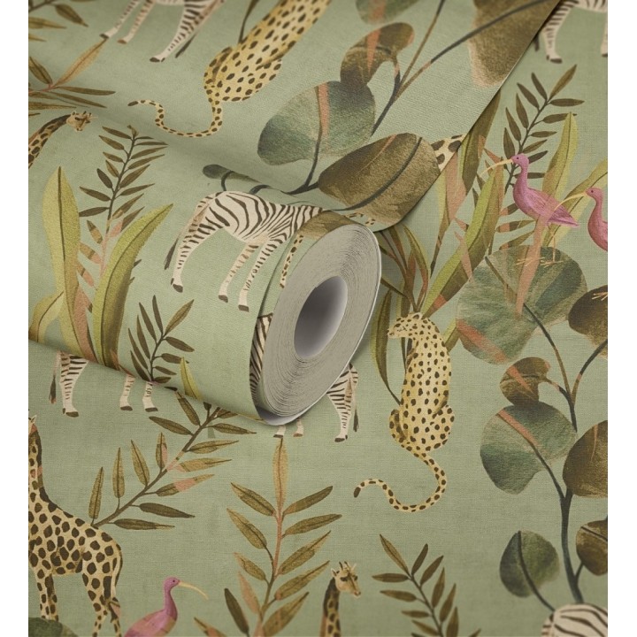 Papel pintado safari vintage animales selva verde - Okavango Faunal 684634