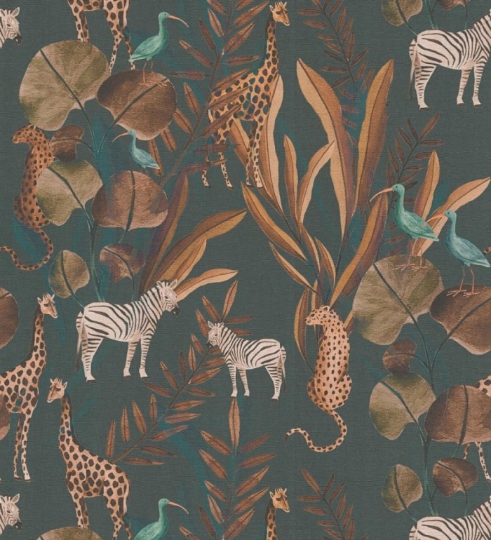 Papel pintado safari vintage animales selva noche - Okavango Faunal 684635