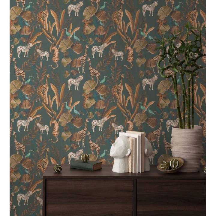 Papel pintado safari vintage animales selva noche - Okavango Faunal 684635