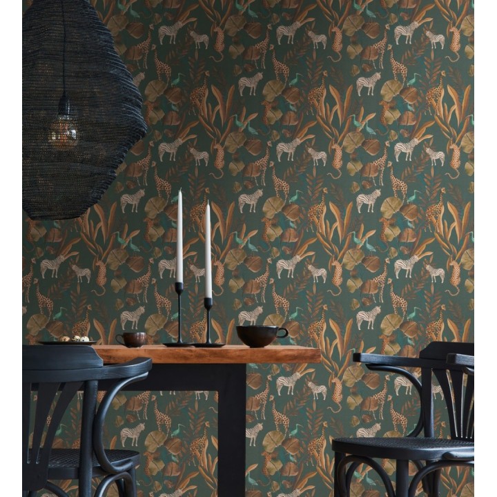 Papel pintado safari vintage animales selva noche - Okavango Faunal 684635