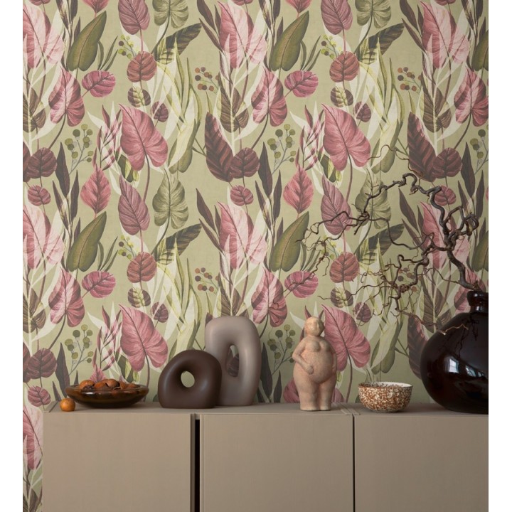 Papel pintado follaje tropical vintage fondo taupe - Minted Canopy 684637