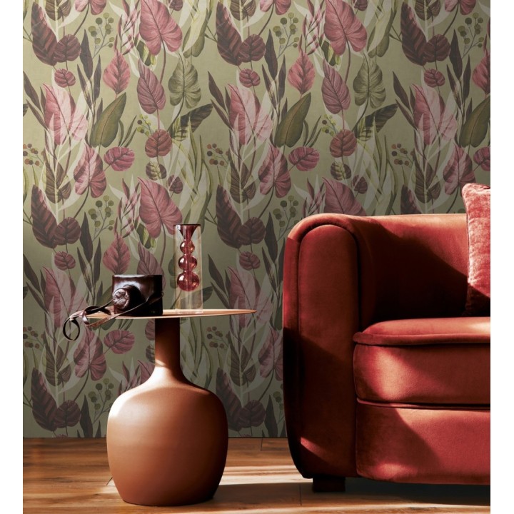 Papel pintado follaje tropical vintage fondo taupe - Minted Canopy 684637