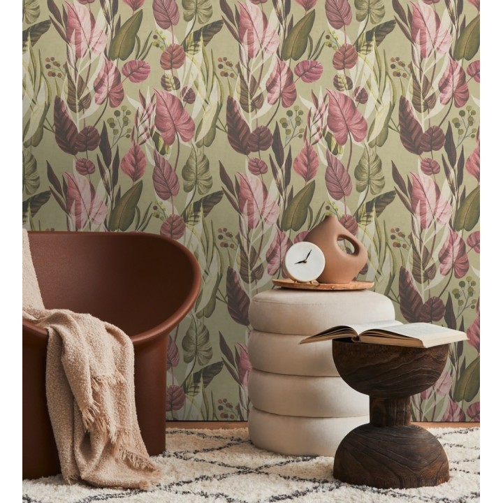 Papel pintado follaje tropical vintage fondo taupe - Minted Canopy 684637