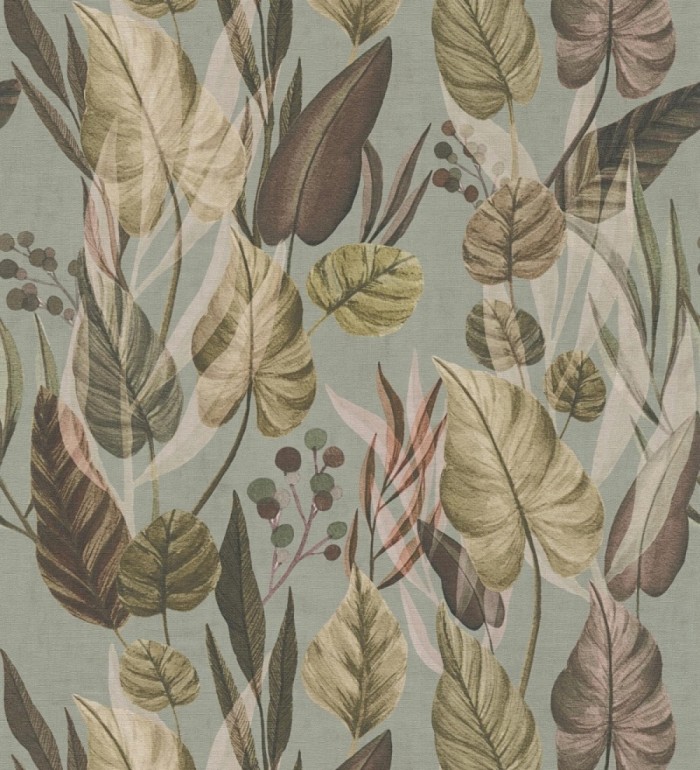 Papel pintado follaje tropical vintage fondo gris verdoso - Minted Canopy 684638