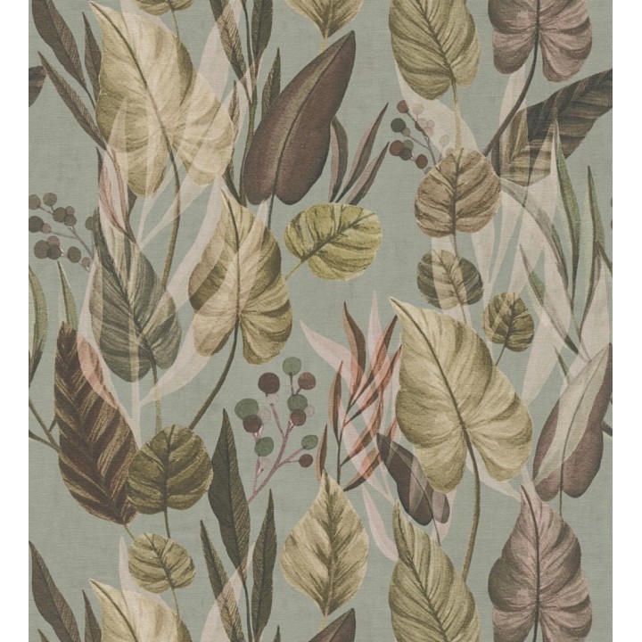Papel pintado follaje tropical vintage fondo gris verdoso - Minted Canopy 684638