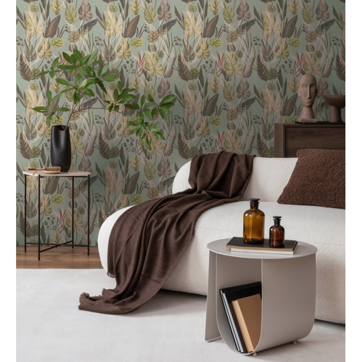 Papel pintado follaje tropical vintage fondo gris verdoso - Minted Canopy 684638