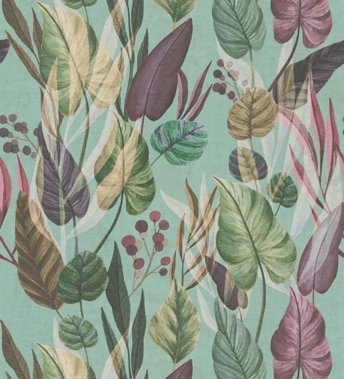Papel pintado follaje tropical vintage fondo azul aguamarina - Minted Canopy 684639