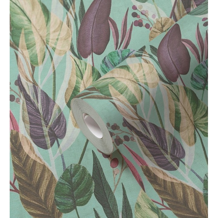 Papel pintado follaje tropical vintage fondo azul aguamarina - Minted Canopy 684639