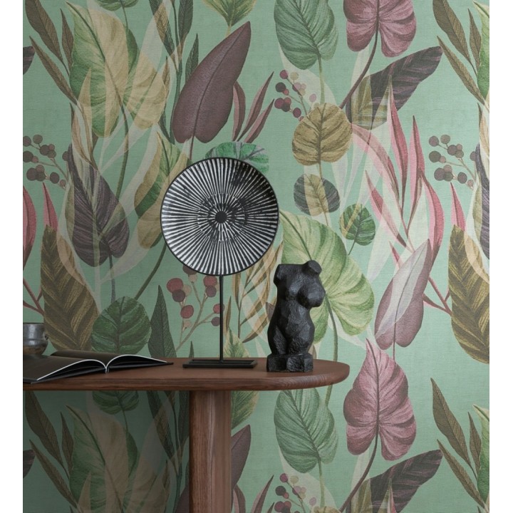 Papel pintado follaje tropical vintage fondo azul aguamarina - Minted Canopy 684639