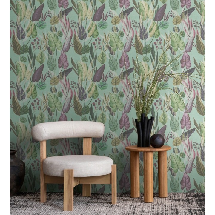 Papel pintado follaje tropical vintage fondo azul aguamarina - Minted Canopy 684639