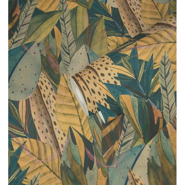 Papel pintado de hojas exóticas composición abstracta - Tulum Plumose 684640