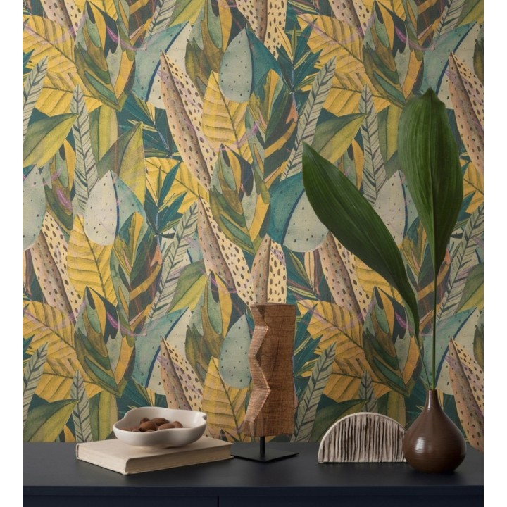 Papel pintado de hojas exóticas composición abstracta - Tulum Plumose 684640