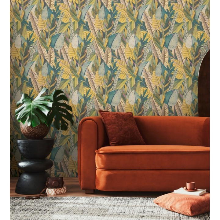 Papel pintado de hojas exóticas composición abstracta - Tulum Plumose 684640