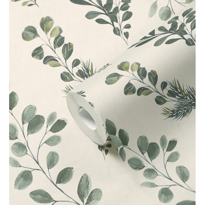 Papel pintado ramas eucalipto en acuarela fondo crema - Sylvan Blended 684643