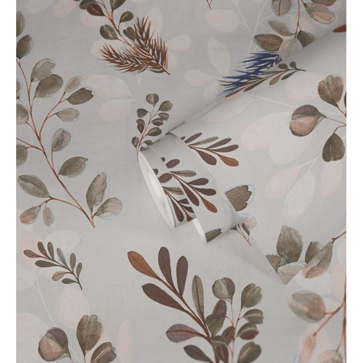 Papel pintado ramas eucalipto en acuarela fondo gris - Sylvan Blended 684644