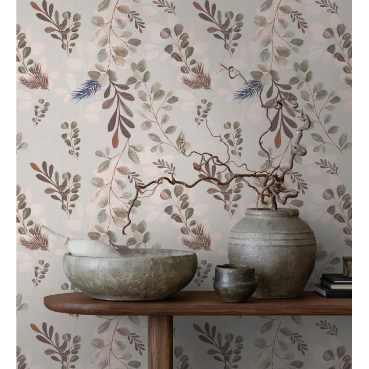 Papel pintado ramas eucalipto en acuarela fondo gris - Sylvan Blended 684644