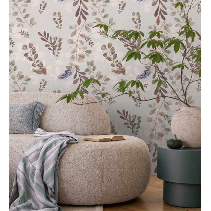 Papel pintado ramas eucalipto en acuarela fondo gris - Sylvan Blended 684644