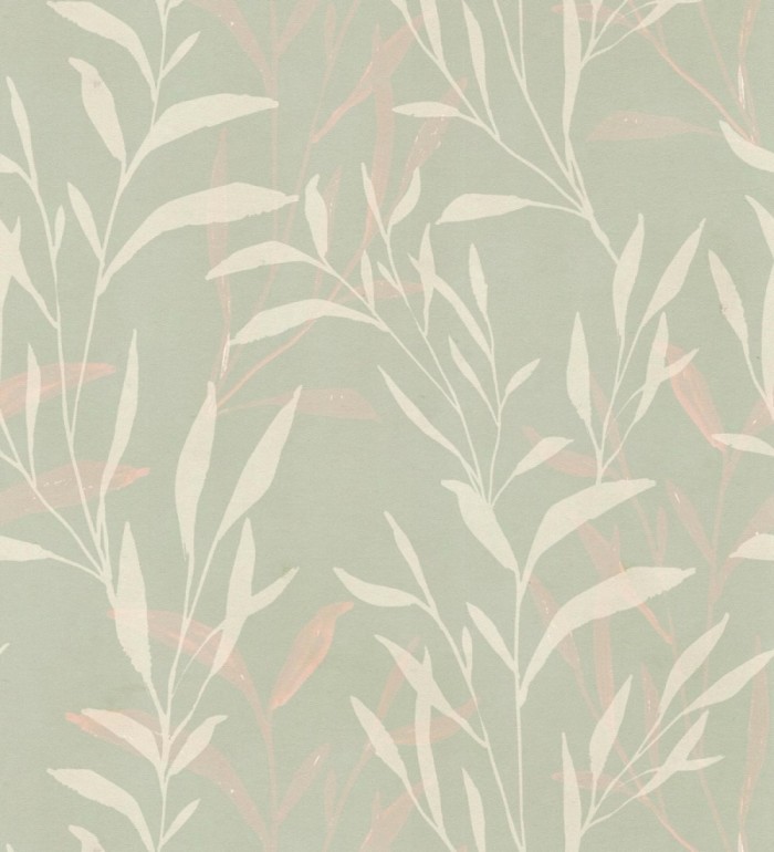 Papel pintado ramas etéreas verde salvia y rosa - Willow Silhouetted 684645