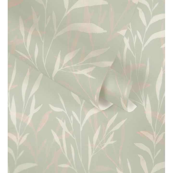 Papel pintado ramas etéreas verde salvia y rosa - Willow Silhouetted 684645
