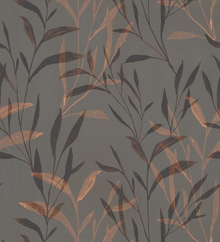 Papel pintado ramas cobre fondo color ébano - Willow Silhouetted 684646