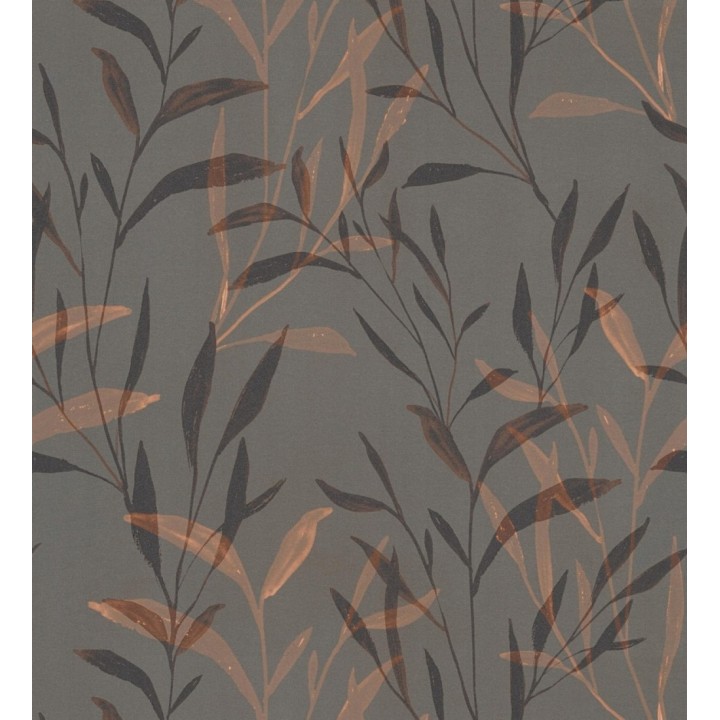 Papel pintado ramas cobre fondo color ébano - Willow Silhouetted 684646