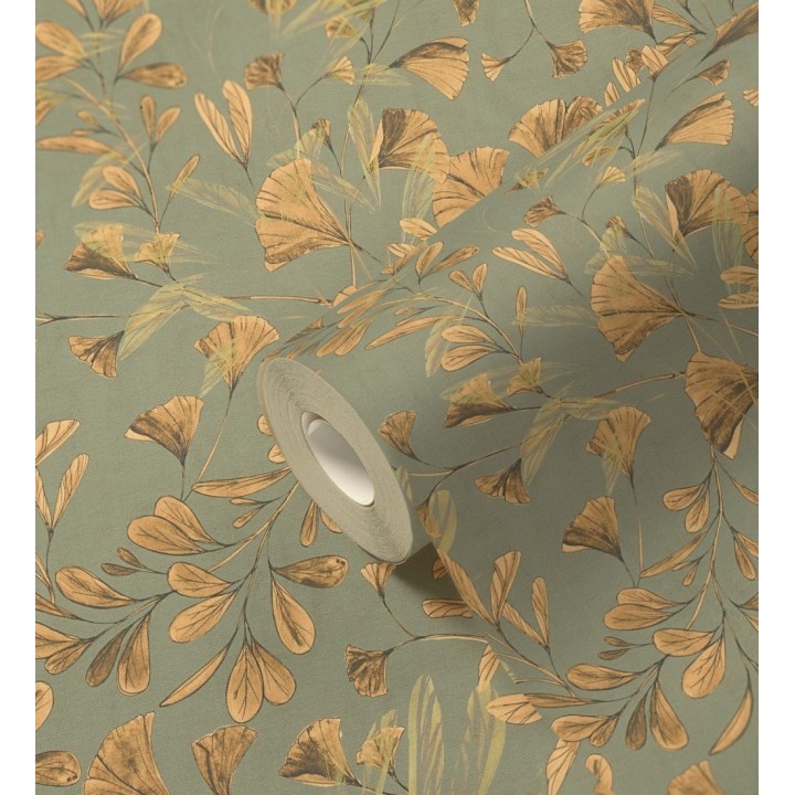 Papel pintado botánico hojas ginkgo vintage - Biloba Light 684647