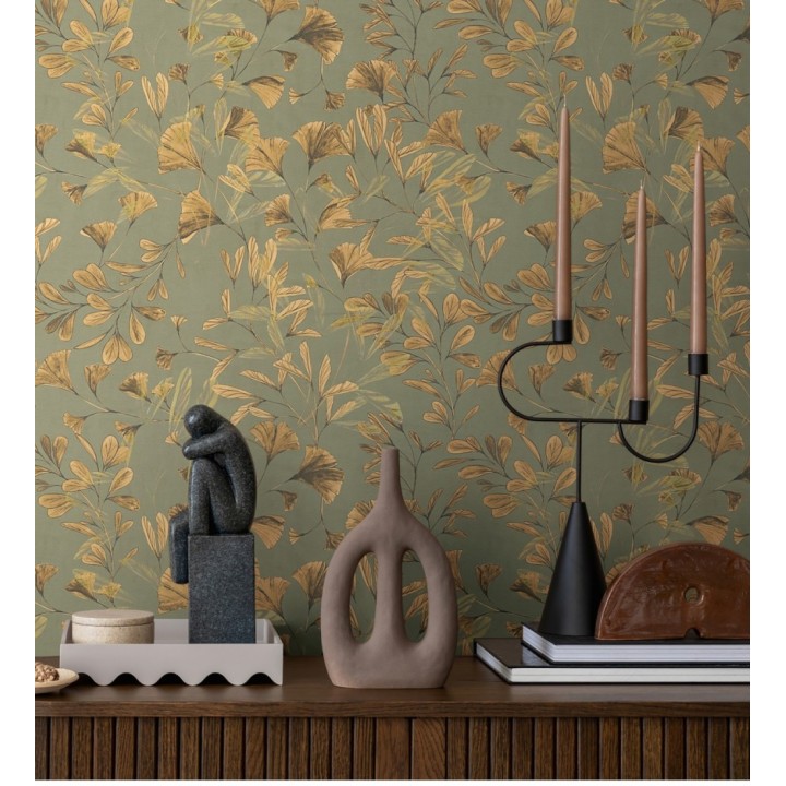 Papel pintado botánico hojas ginkgo vintage - Biloba Light 684647