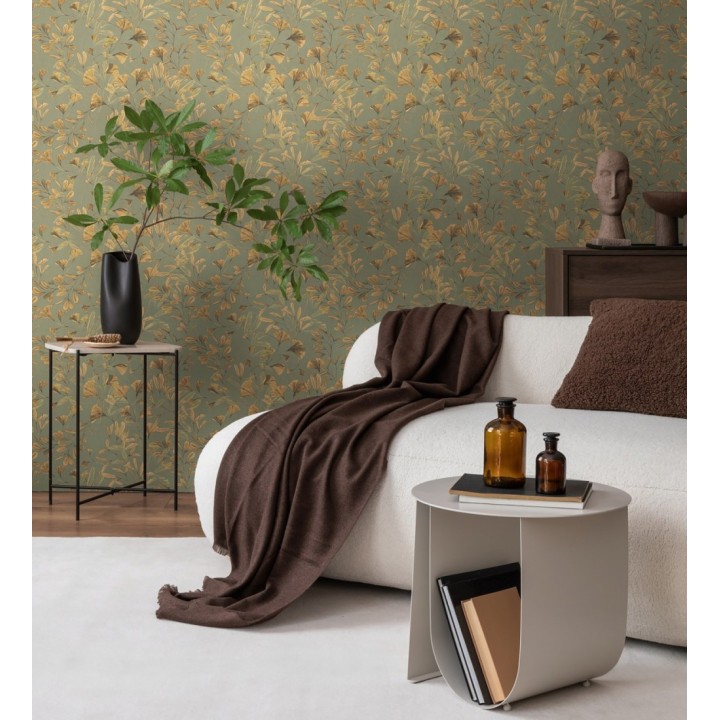 Papel pintado botánico hojas ginkgo vintage - Biloba Light 684647