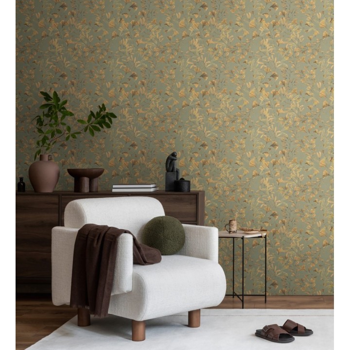 Papel pintado botánico hojas ginkgo vintage - Biloba Light 684647