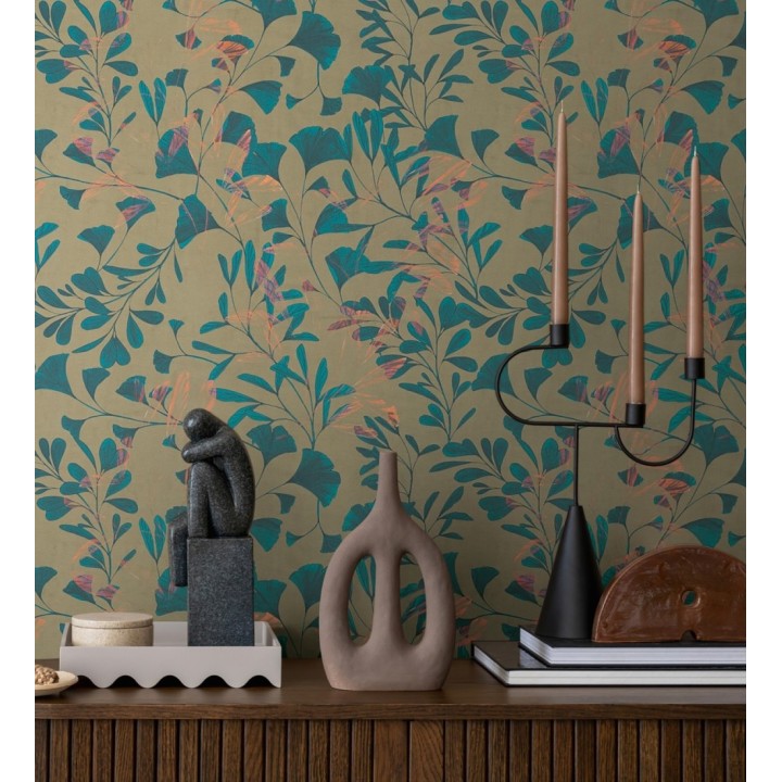 Papel pintado botánico hojas ginkgo vintage - Biloba Light 684648