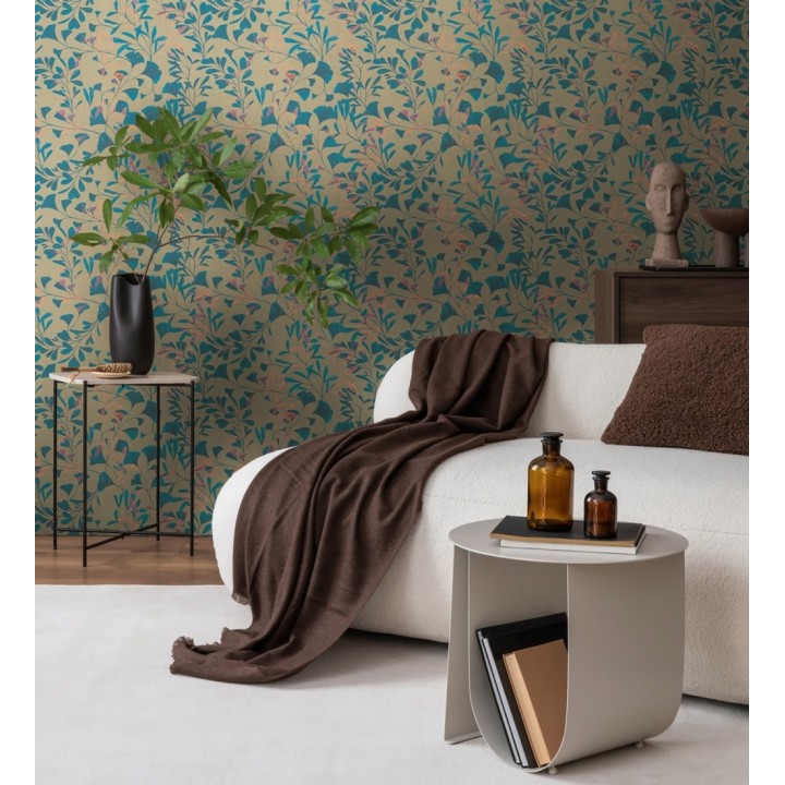 Papel pintado botánico hojas ginkgo vintage - Biloba Light 684648