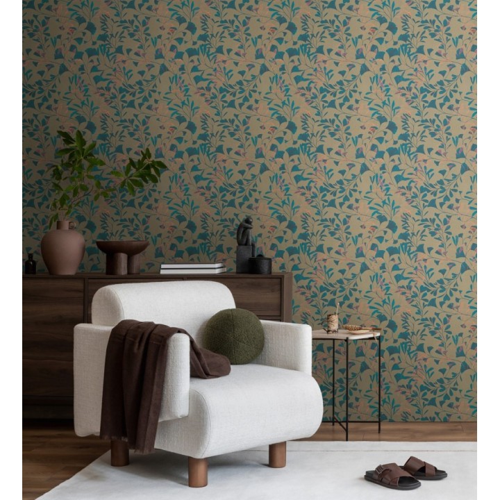 Papel pintado botánico hojas ginkgo vintage - Biloba Light 684648