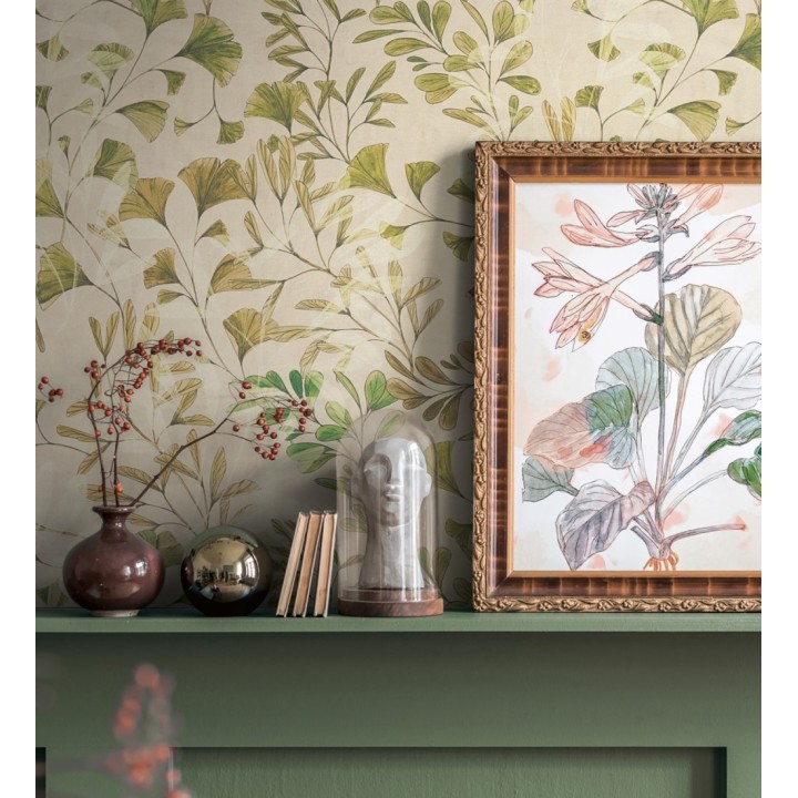 Papel pintado botánico hojas ginkgo vintage - Biloba Light 684649