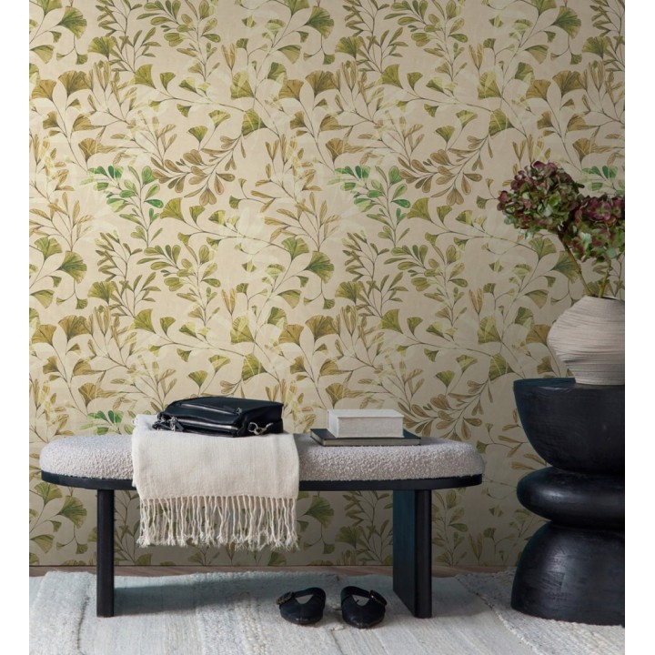 Papel pintado botánico hojas ginkgo vintage - Biloba Light 684649