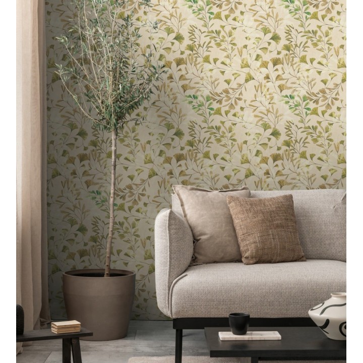 Papel pintado botánico hojas ginkgo vintage - Biloba Light 684649