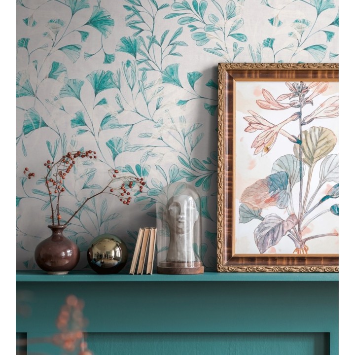 Papel pintado botánico hojas ginkgo vintage - Biloba Light 684650