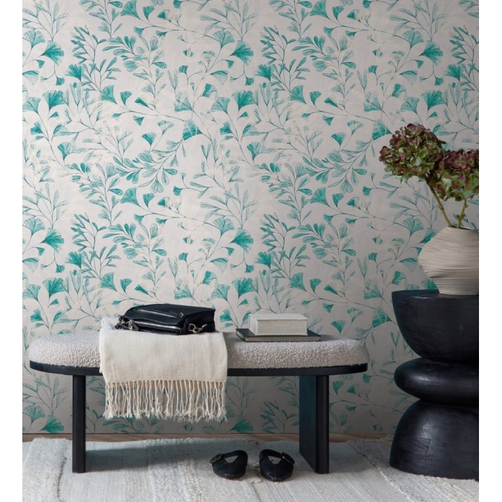 Papel pintado botánico hojas ginkgo vintage - Biloba Light 684650