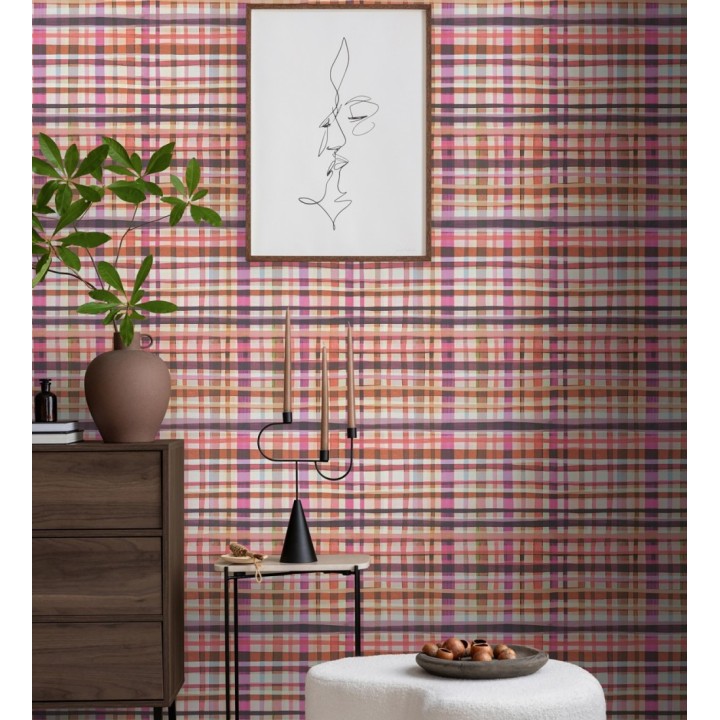 Papel pintado cuadros difuminados pincelada teal - Tinted Weave 684651