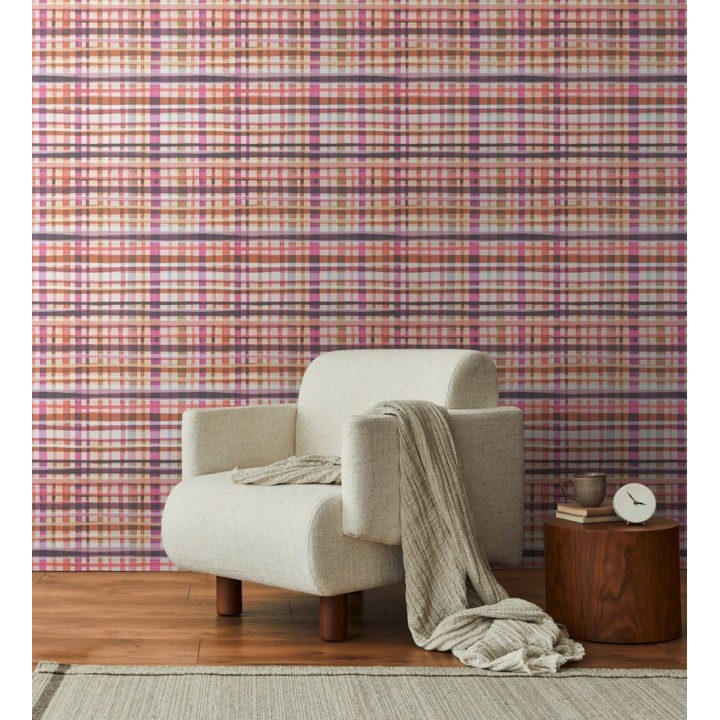 Papel pintado cuadros difuminados pincelada teal - Tinted Weave 684651