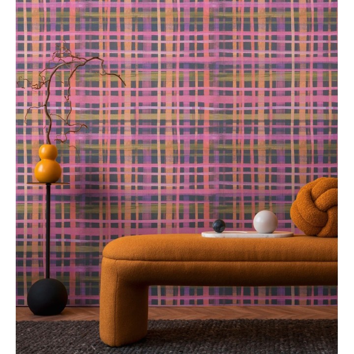 Papel pintado cuadros difuminados pincelada teal - Tinted Weave 684652