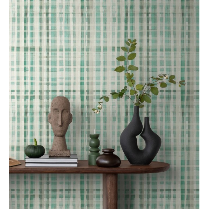 Papel pintado cuadros difuminados pincelada teal - Tinted Weave 684653