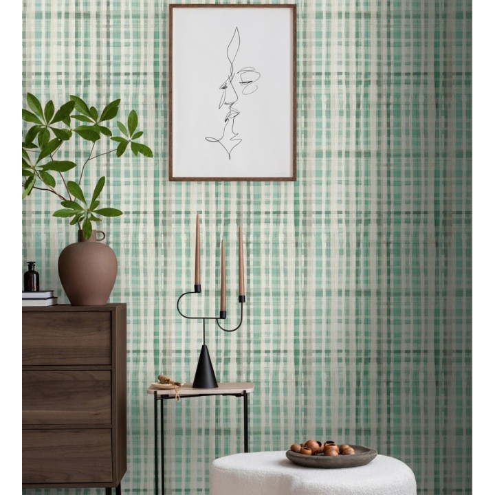 Papel pintado cuadros difuminados pincelada teal - Tinted Weave 684653